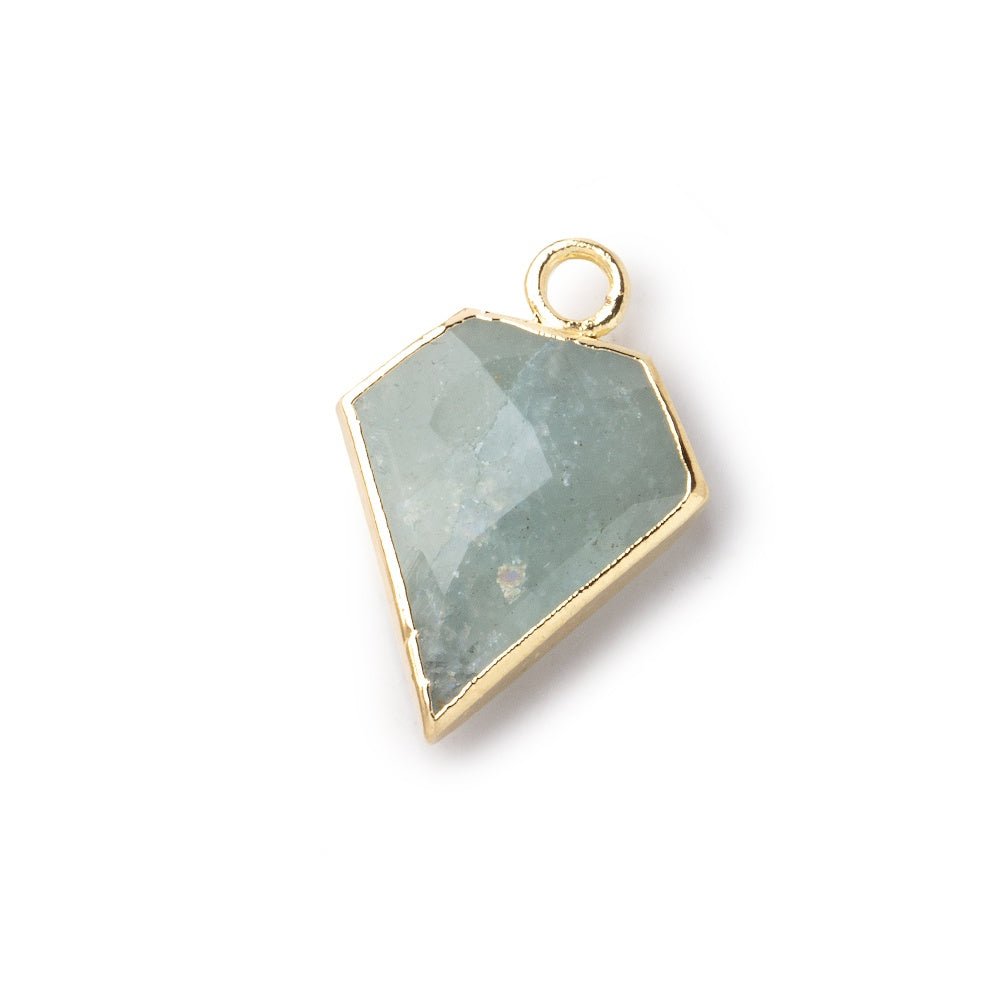 14x12mm Gold Leafed Aquamarine Faceted Diamond Shape Focal Pendant 1 piece
