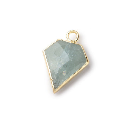 14x12mm Gold Leafed Aquamarine Faceted Diamond Shape Focal Pendant 1 piece