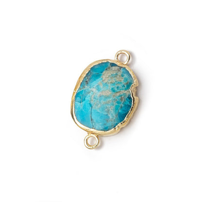 14x12mm Gold Leafed Turquoise Howlite Oval Slice Connector 1 piece