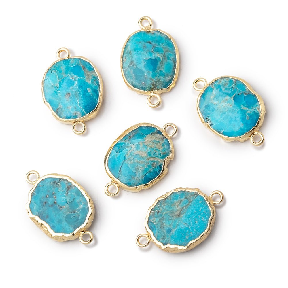 14x12mm Gold Leafed Turquoise Howlite Oval Slice Connector 1 piece