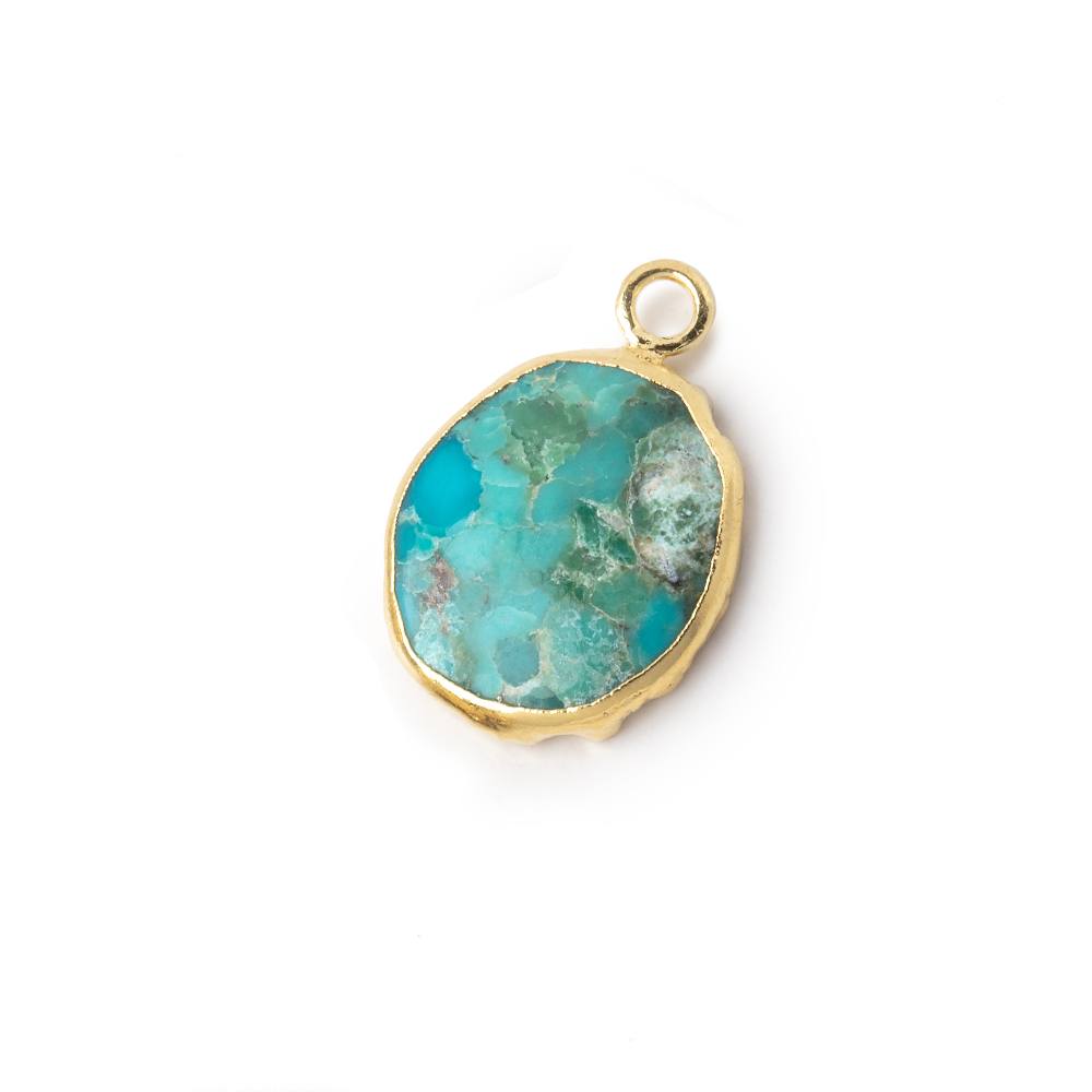 14x12mm Gold Leafed Turquoise Howlite Oval Slice Pendant 1 piece