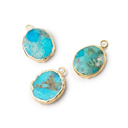 14x12mm Gold Leafed Turquoise Howlite Oval Slice Pendant 1 piece