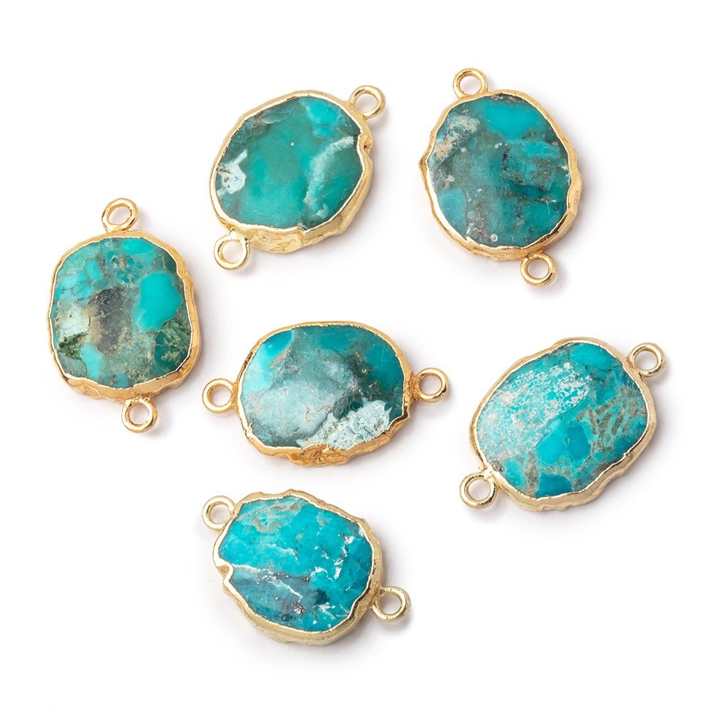 14x12mm Gold Leafed Turquoise Oval Slice Connector 1 piece