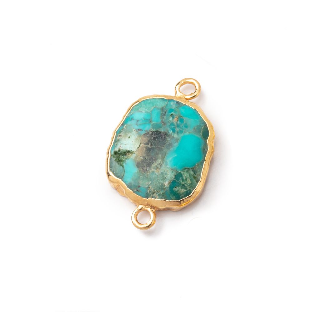 14x12mm Gold Leafed Turquoise Oval Slice Connector 1 piece