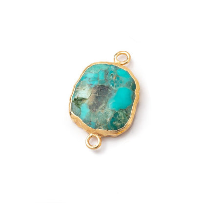 14x12mm Gold Leafed Turquoise Oval Slice Connector 1 piece
