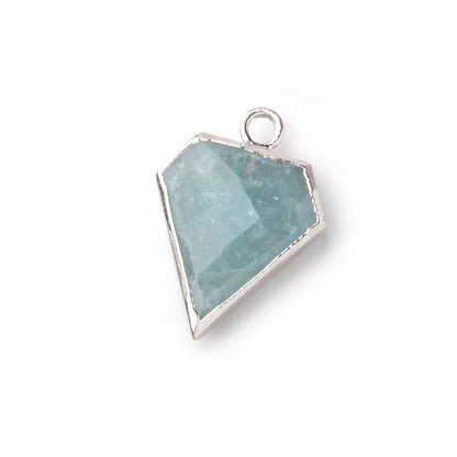 14x12mm Silver Leafed Aquamarine Faceted Diamond Shape Focal Pendant 1 piece