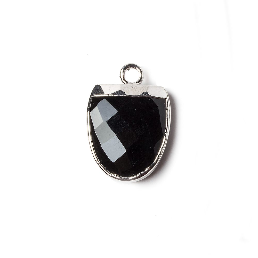 14x12mm Silver Leafed Black Chalcedony Half Oval Pendant 1 focal bead