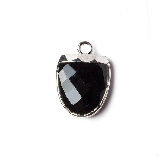 14x12mm Silver Leafed Black Chalcedony Half Oval Pendant 1 focal bead