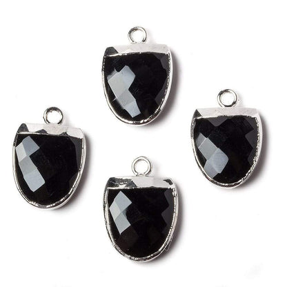 14x12mm Silver Leafed Black Chalcedony Half Oval Pendant 1 focal bead