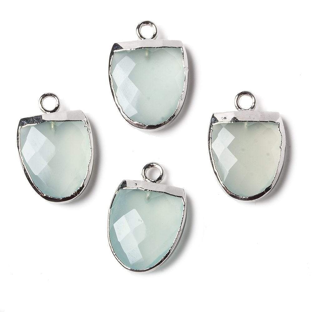14x12mm Silver Leafed SeaGlass Green Chalcedony Half Oval Pendant 1 focal bead