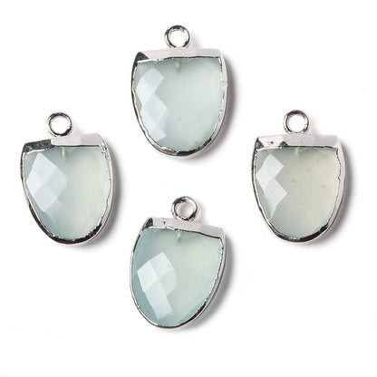 14x12mm Silver Leafed SeaGlass Green Chalcedony Half Oval Pendant 1 focal bead