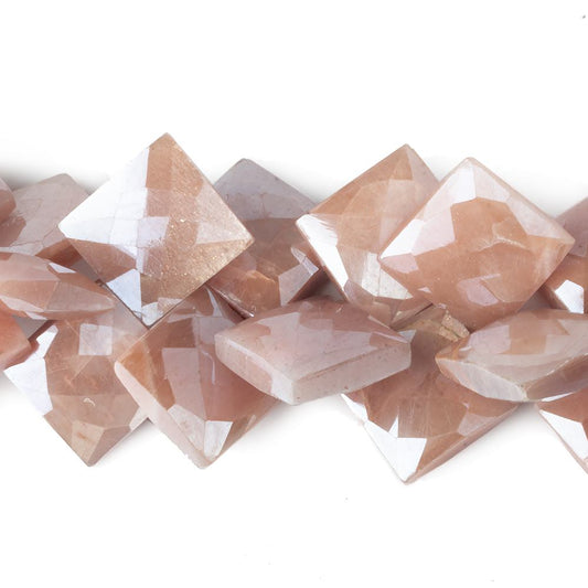 13-16mm Mystic Peach Moonstone Corner Drilled Faceted Squares 8 inch 34 beads