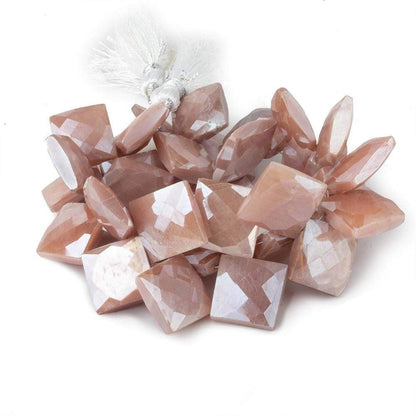 13-16mm Mystic Peach Moonstone Corner Drilled Faceted Squares 8 inch 34 beads
