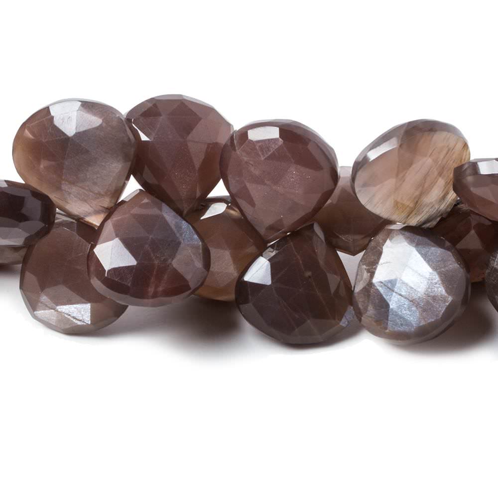 14x14-16x16mm Chocolate Moonstone faceted heart beads 7.5 inch 34 pcs
