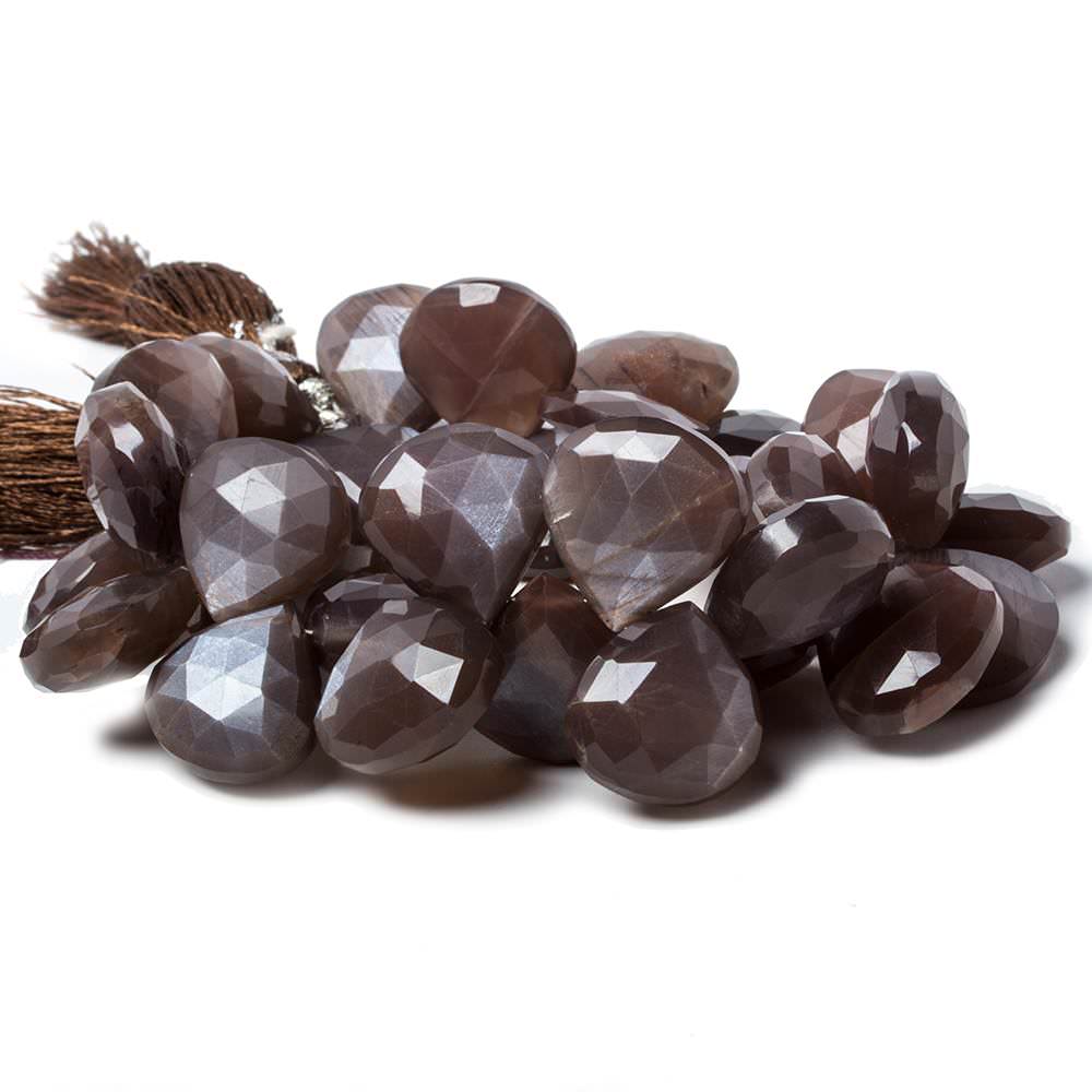 14x14-16x16mm Chocolate Moonstone faceted heart beads 7.5 inch 34 pcs