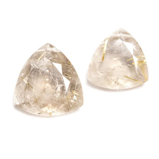 14x14-17x17mm Golden Rutilated Quartz Pavilion faceted trillion Bead Set of 2