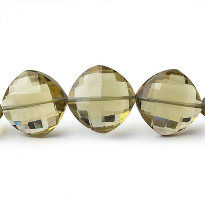 14x14-17x17mm Olive Quartz Faceted Pillow Beads 16 inch 27 pieces AAA