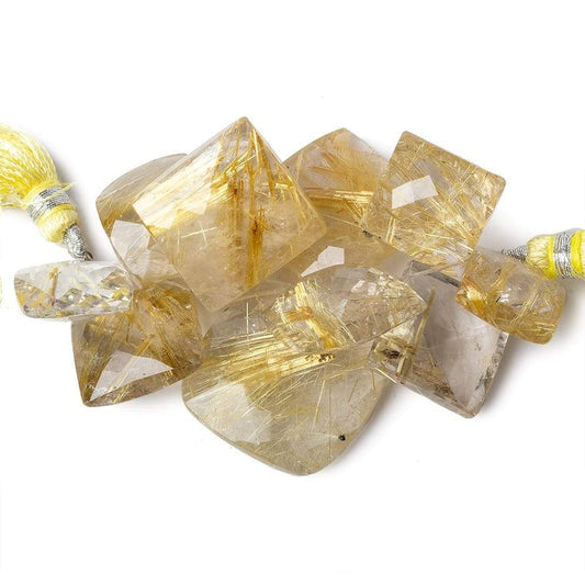 14x14-23x22mm Golden Rutilated Quartz faceted cushion and square beads 10 pieces AAA