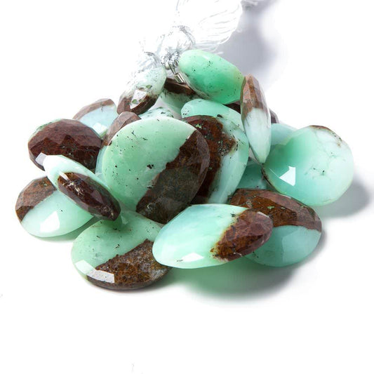 14x14-24x24mm Chrysoprase & Matrix faceted Heart beads 4.25 inch 11 pieces