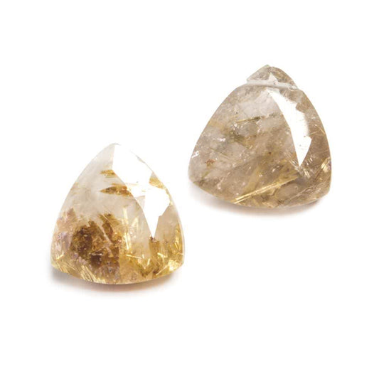 14x14mm Golden Rutilated Quartz Pavilion faceted trillion Bead Set of 2