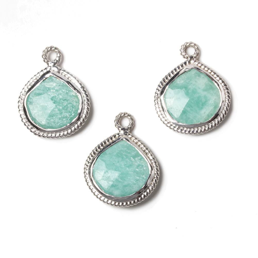 14x14mm Silver Rope Bezel Amazonite faceted heart Pendant 1 piece