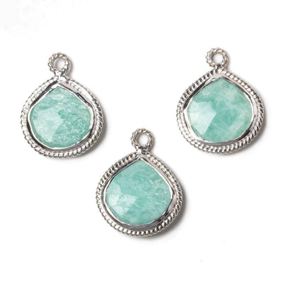 14x14mm Silver Rope Bezel Amazonite faceted heart Pendant 1 piece