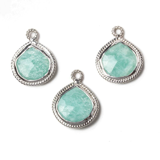 14x14mm Silver Rope Bezel Amazonite faceted heart Pendant 1 piece