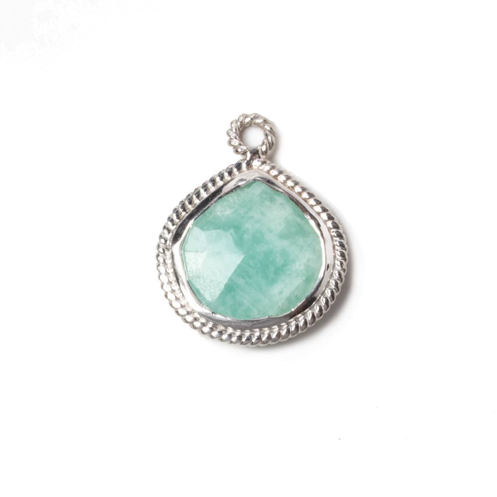 14x14mm Silver Rope Bezel Amazonite faceted heart Pendant 1 piece