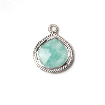 14x14mm Silver Rope Bezel Amazonite faceted heart Pendant 1 piece