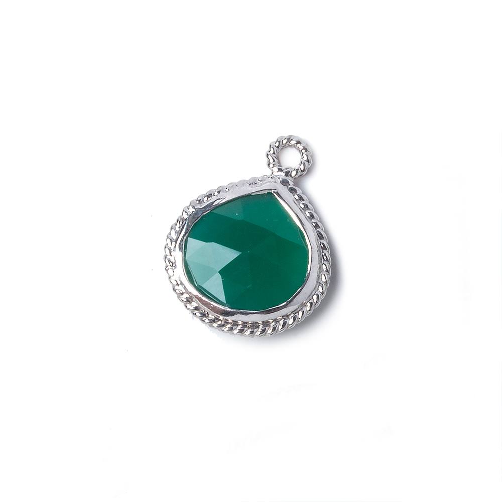 14x14mm Silver Rope Bezel Green Onyx faceted heart Pendant 1 piece