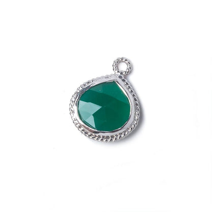 14x14mm Silver Rope Bezel Green Onyx faceted heart Pendant 1 piece