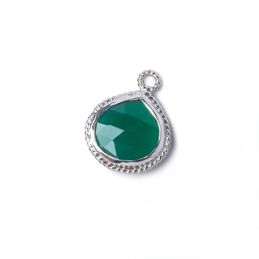 14x14mm Silver Rope Bezel Green Onyx faceted heart Pendant 1 piece