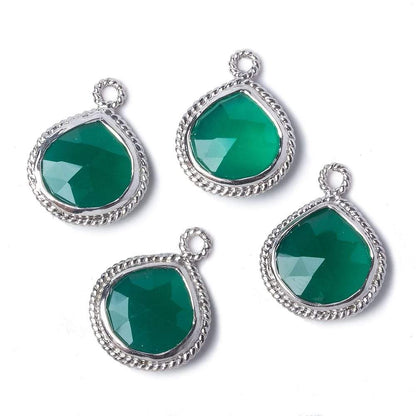 14x14mm Silver Rope Bezel Green Onyx faceted heart Pendant 1 piece
