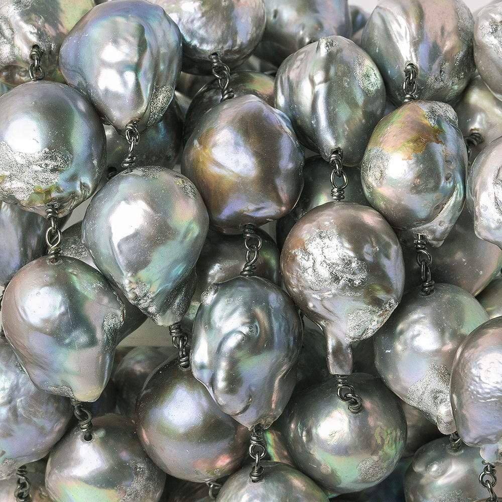 14x16-14x21mm Silver Peacock Ultra Baroque Black Gold .925 Silver Chain by the foot 13 pearls