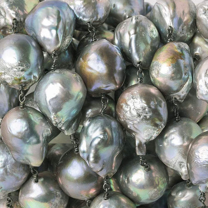 14x16-14x21mm Silver Peacock Ultra Baroque Black Gold .925 Silver Chain by the foot 13 pearls