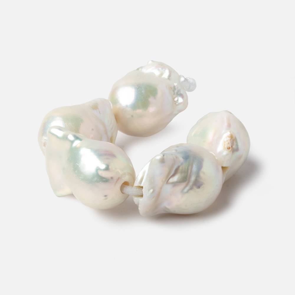 14x19-14x23mm White Ultra Baroque 2.5mm Large Hole Freshwater Pearls 4 inch 5 pieces A