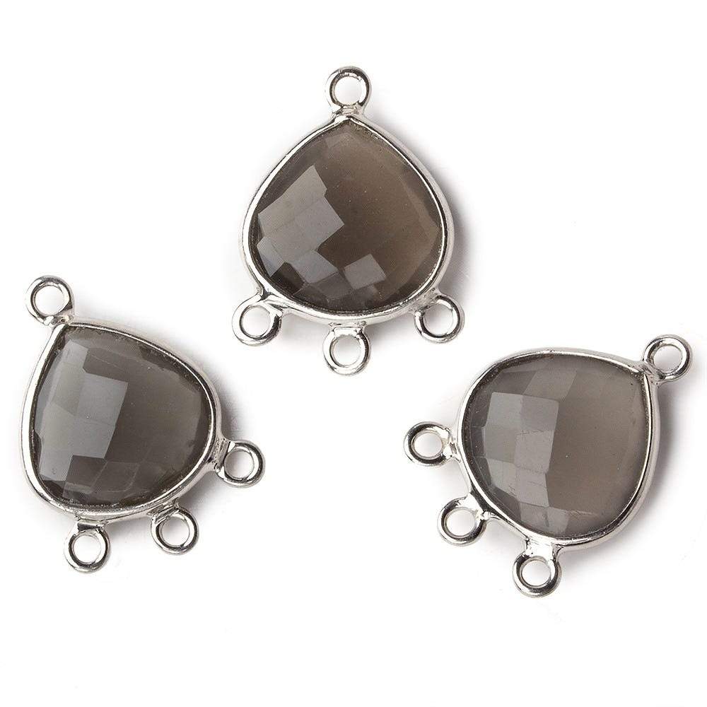 14x19mm Silver Bezel Platinum Grey Moonstone faceted heart 3 ring Connector 1 focal bead