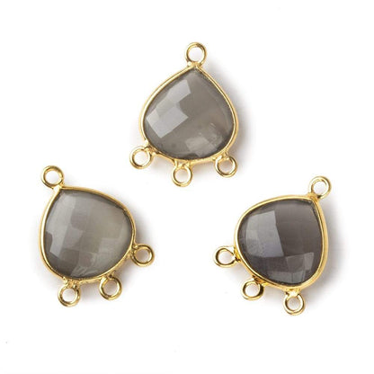14x19mm Vermeil Bezel Platinum Grey Moonstone faceted heart 3 ring Connector 1 focal bead