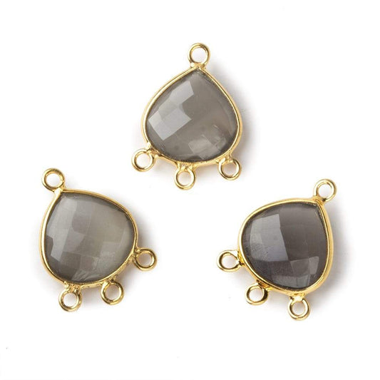 14x19mm Vermeil Bezel Platinum Grey Moonstone faceted heart 3 ring Connector 1 focal bead