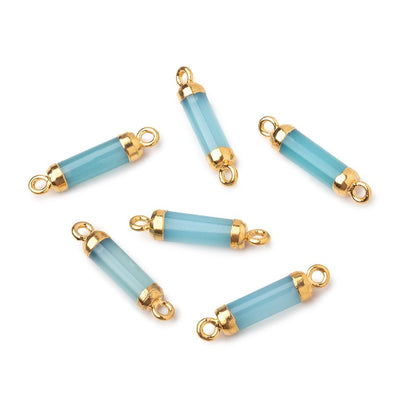 14x4mm Gold Leafed Blue Chalcedony Tube Focal Connector 1 piece