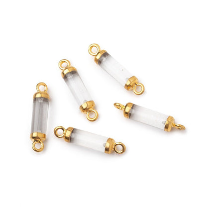 14x4mm Gold Leafed Crystal Quartz Tube Focal Connector 1 piece