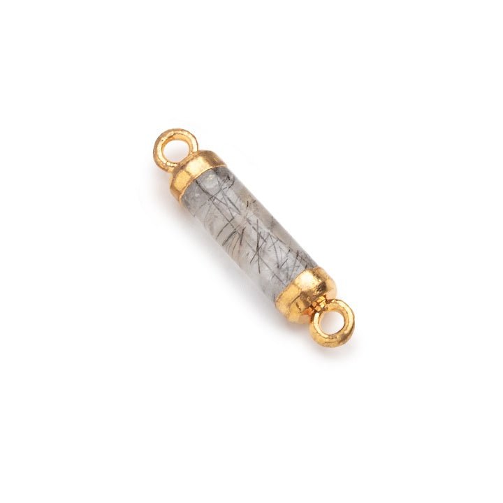 14x4mm Gold Leafed Tourmalinated Quartz Tube Focal Connector 1 piece