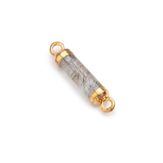 14x4mm Gold Leafed Tourmalinated Quartz Tube Focal Connector 1 piece