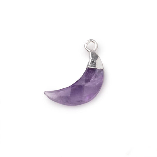 14x5mm Silver Leafed Amethyst Faceted Crescent Moon Focal Pendant 1 piece