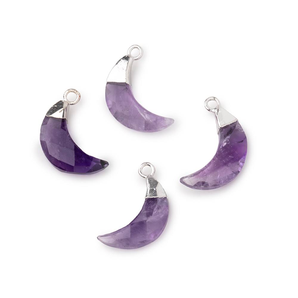 14x5mm Silver Leafed Amethyst Faceted Crescent Moon Focal Pendant 1 piece
