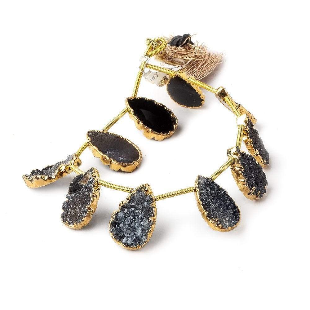 14x9-16x10mm Gold Leafed Black Pear Drusy 8 inch strand 10 beads