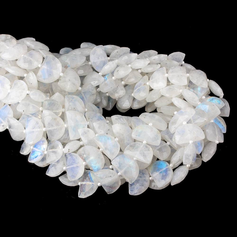 14x9-16x9mm Rainbow Moonstone faceted Half Moon beads 15.5 inch 36 pieces AA