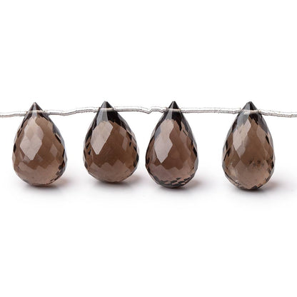 14x9-17x10mm Smoky Quartz Faceted Tear Drop Beads 7.5 inch 14 pieces