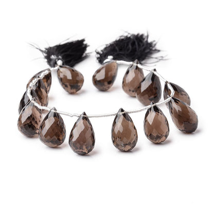 14x9-17x10mm Smoky Quartz Faceted Tear Drop Beads 7.5 inch 14 pieces