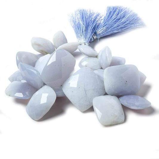 14x9-20x23mm Blue Turkish Chalcedony Beads Faceted Fancy Cut 7.5 inch 30 pcs